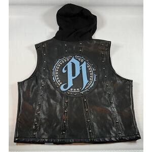 *RARE* WWE AJ Styles Wrestling Faux Leather Studded P1 Hooded Vest Size Small S